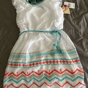 Speechless White Dress with Red and Teal Patterns